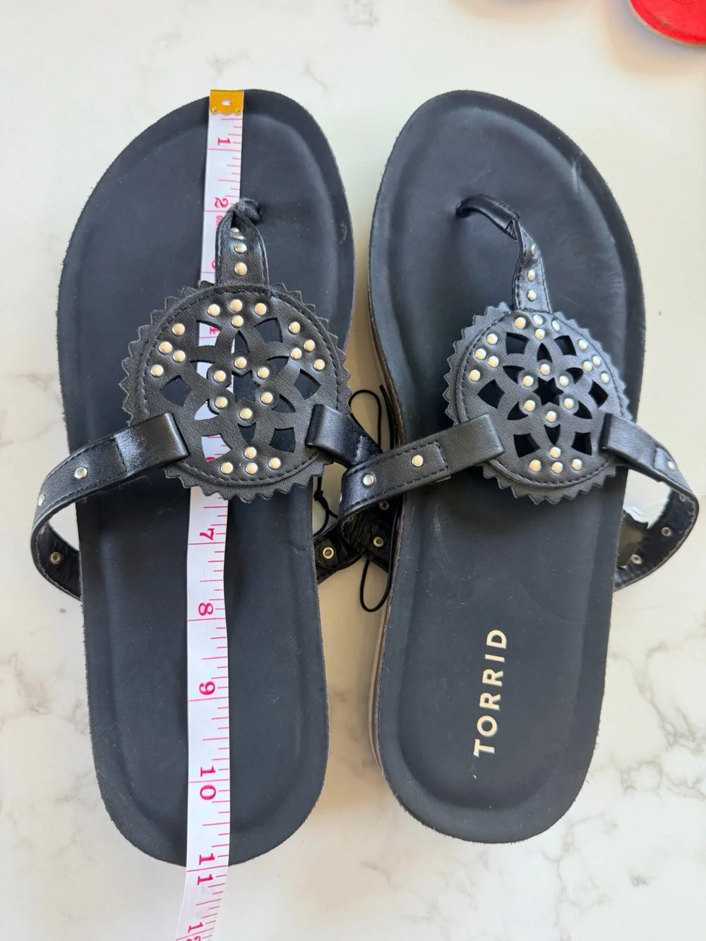 torrid Black Studded Medallion Thong Sandals size 11 Aproximately .